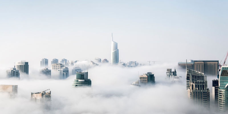 cloud technology business buildings in the clouds